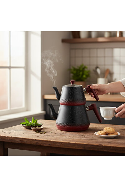 BENA LİFE طقم إبريق شاي جرانيت مزدوج اللون فاخر