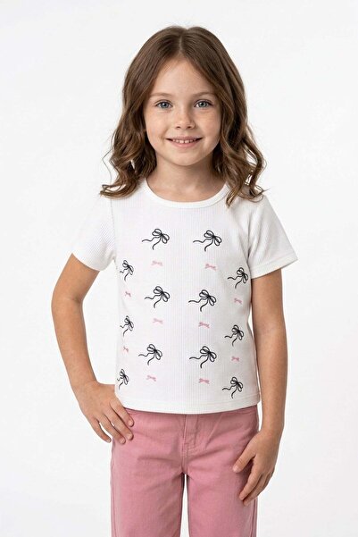 Fulla Moda Rebrasto Mašna Vezena Majica za devojčice