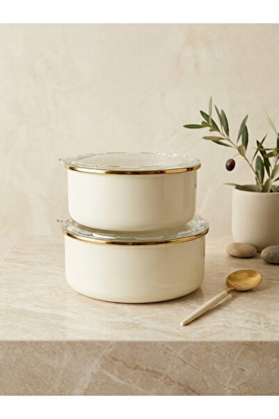 SAVAŞAN Enamel 3-Piece Storage Container Set - Beige