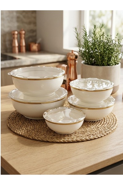 SAVAŞAN Enamel 5-Piece Storage Container Set - Beige