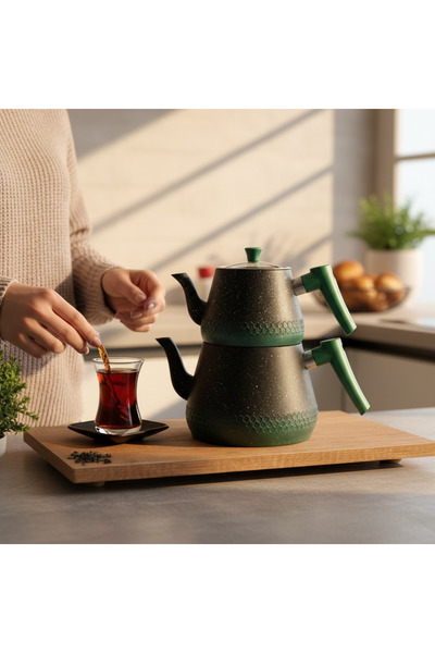 BENA LİFE طقم إبريق شاي جرانيت مزدوج اللون فاخر