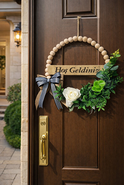 rosfloa rf Doğal Ahşap Boncuklu Özel Tasarım Kapı Süsü Kapı Çelengi Duvar Süs...