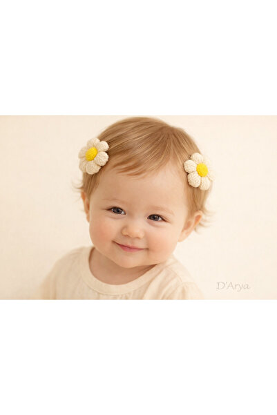 Darya Dd513 Hand Knitted Baby Cream Yellow Floral Pen Clip Hair Clip (Set of ...