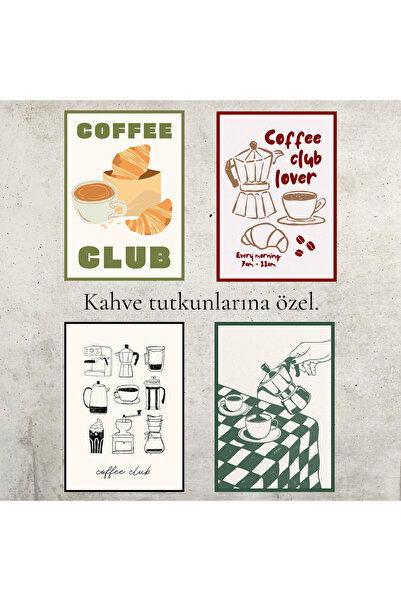 HippoDeco Σετ ζωγραφικής τοίχου MDF με θέμα τον καφέ 4 τεμαχίων – Διακοσμητικ...