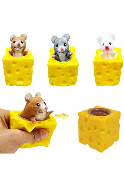 Arabest 3-Piece Animal Squishies Toys with Cheese Cup, Cute Mice Squeeze Fidg...
