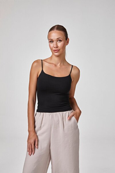 relactive Women's Thin Strap T-Shirt Body Fit Mold Black