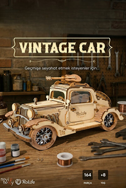 Rolife Vintage Car 3D Puzzle Ahşap Minyatür Maket Kiti DIY Kendin Yap