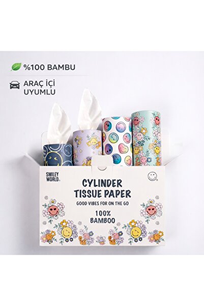 SMILEY WORLD SmileyWorld® Silindir Mendil 4’lü – %100 Bambu, Bardaklık Uyumlu...
