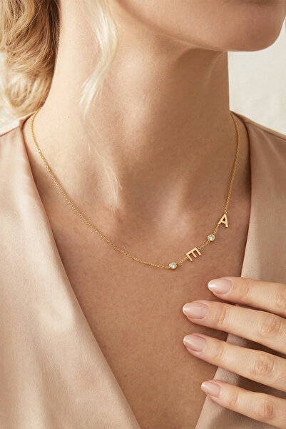 VAOOV 925 Ayar Gümüş Iki Harfli Ve Taşlı Kolye