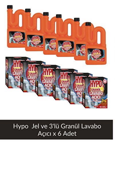 Hypo Granül Lavabo Açıcı 3*50 gr x 6 Adet + Lavabo Açıcı Jel 560 ml x 6 Adet