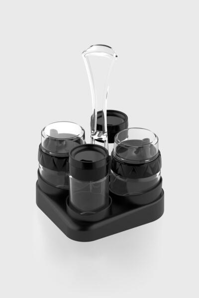 Renga Lexa Standlı 5 Parça Cam Yağlık ve Tuzluk Seti 151073 Siyah