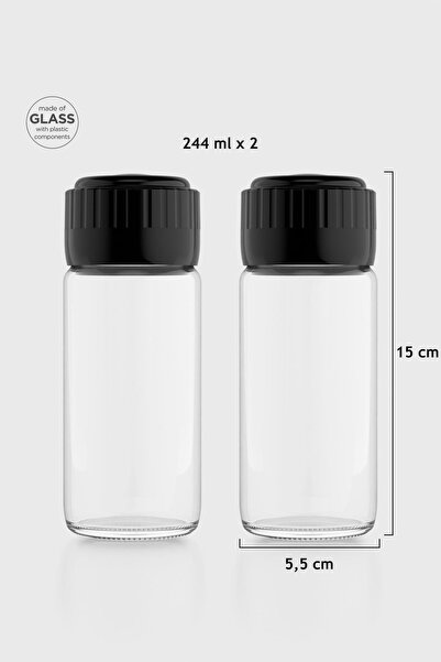 Renga Hibrit 244 ml Siyah Kapaklı 2'li Cam Baharatlık Seti 161005