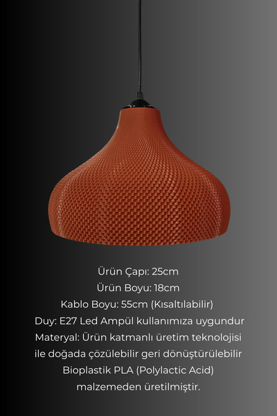 decory Leila Kiremit Renk Yatak Odası, Mutfak, Yemek Masası, Cafe, Tekli Sarkıt Avize (Bioplastik)