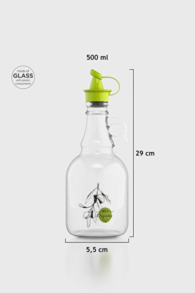 Renga Urla Zeytin Desenli 500 ml Yeşil Kapaklı Cam Yağlık 152076