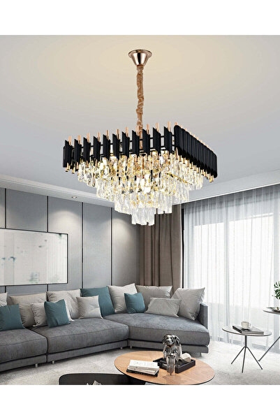 RFAN Candelabru, Model S9001/500x500, Textură Cristal, Metal, 8 X E27, Negru/...