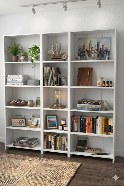 KZY Mobilya 5 Raflı Geniş Kitaplık - Beyaz