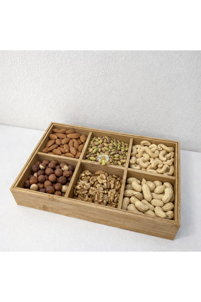 LEONEV منظم وجبات خفيفة من الخيزران مع غطاء أكريليك مكون من 6 أقسام