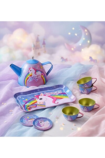 Tıfıl Toys Metal Oyuncak Unicorn Çay Saati 15 parça Fincan Takımı Seti