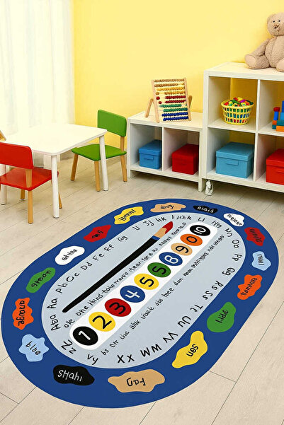 Numbers and Colors Educational Kindergarten Nursery and Children's Room Oval Carpet