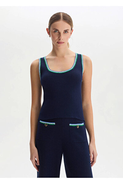 Knitss Navy Blue Organic Mercerized Cotton Knitwear Top