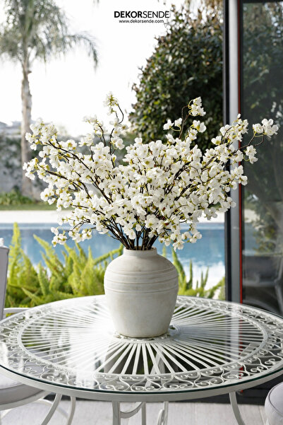 Dekorsende Yapay Kiraz Çiçeği Dalı Beyaz 65 cm