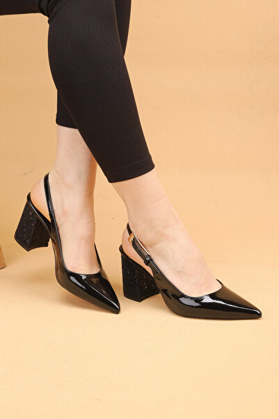 Nilsa Shoes Γυναικεία βραδινά παπούτσια με χοντρό τακούνι και αγκράφα, ψηλοτά...