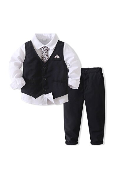 Kidohug Costum elegant baieti, Kidohug, 4 piese: Camasa alba, Pantaloni lungi, Vesta, Papion