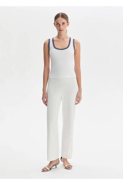 Knitss Beyaz Fitil Örgü Detaylı Triko Pantolon