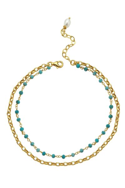 LİNYA JEWELLERY Jemy Turkuazlı Zincirli Halhal