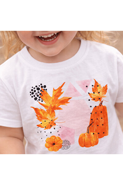 Escabel Girl's Stylish Printed Front and Plain Back T-Shirt Ecru