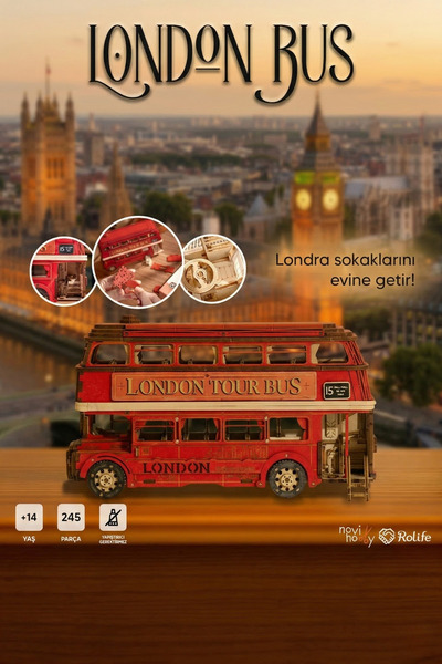 Rolife London Bus 3D Puzzle Ahşap Minyatür Maket Kiti DIY Kendin Yap