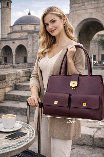 dukidasoturkiye Wine Classic Form Gold Lockable Shoulder Bag |   Wine T8318