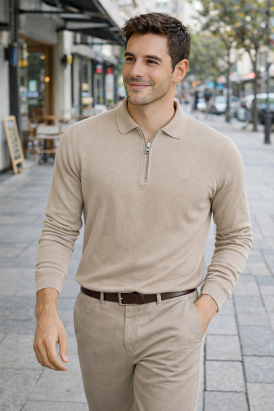 WE AND ME PULOVER TRICOTAT BĂRBAȚI CU GĂRĂ POLO 100% MOALE CU FERMUAR