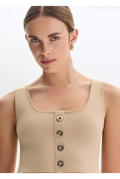 Knitss Bej Crop Triko Üst