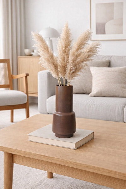 Binbirdemet Vază decorativă Pampas - Vază din sticlă maro pictată manual, des...