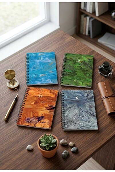 defterimo A5 4'LÜ SET SPİRALLİ KARELİ - ÇİZGİLİ - NOKTALI - BOŞ - 52 YAPRAK 8...