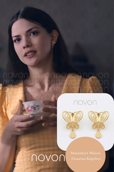 yucelique 14k Altın Kaplama Premium Masumiyet Müzesi - Füsun Kelebek Pirinç Küpe