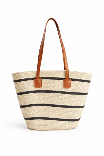 Ecrou Geantă de umăr lată, cu detalii în formă de dungi