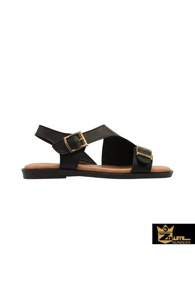 Zaim Kundura Women's Black Genuine Leather Sandals 505320342-1