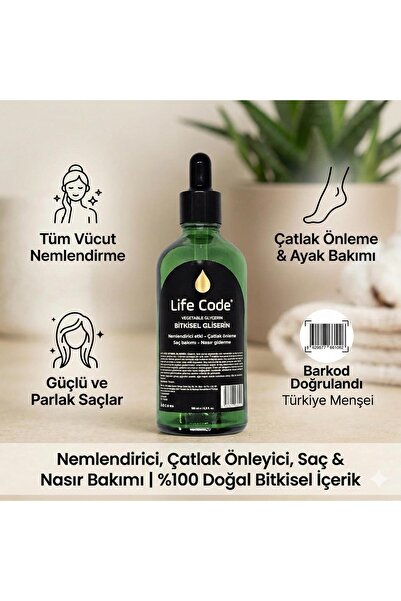 LİFE CODE Nem Tutucu %100 Bitkisel Gliserin 50 ml. Damlalıklı Şişe Vegetable ...
