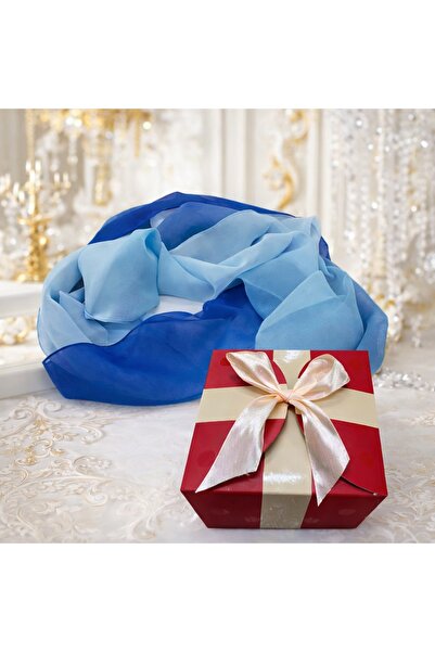 velve Esarfa satinata de dama, in cutie cadou, Albastru-albastru pudrat, 163x...