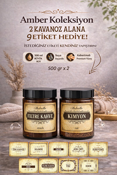 rosie Amber Plastic Jars X2 and 9-Pack Food Labels