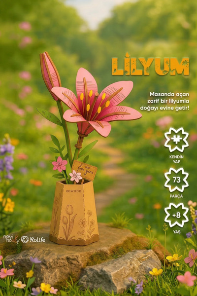 NoviHobby Ahşap Lilyum Maketi 3D Puzzle Ahşap Minyatür Maket Kiti DIY Kendin Yap
