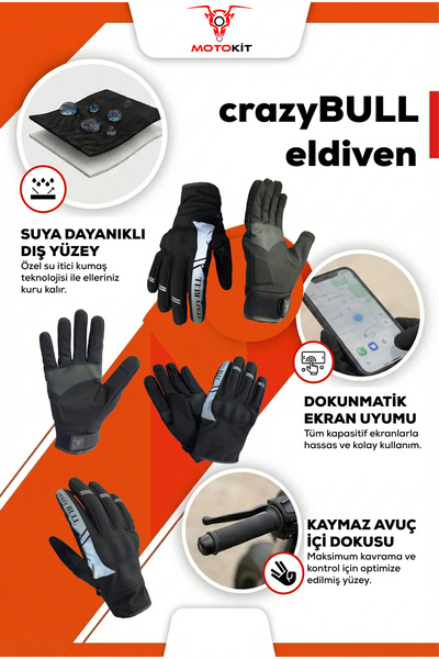 MOTOKIT Crazybull Eagle Gri 4 Mevsim Kadın Motosiklet Eldiveni + BUFF HEDİYELİ