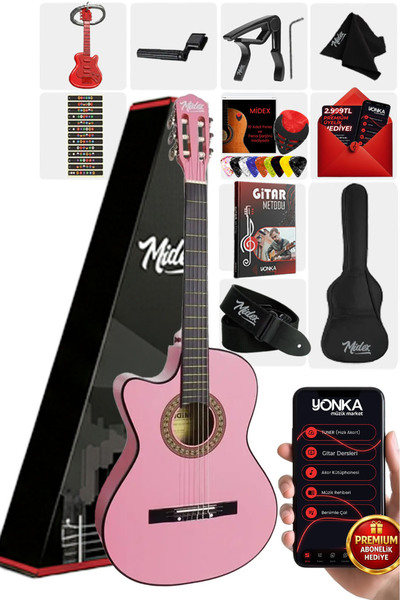 Midex CG-396PK SOLAK Klasik Gitar Pembe Renk Full Set Sap Ayarlı 4/4 yetişkin...