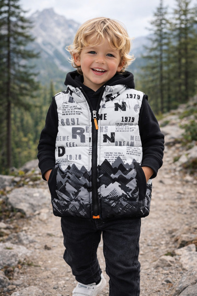 NANİCA White Boy's Patterned Reversible Vest 1-5 Years Old