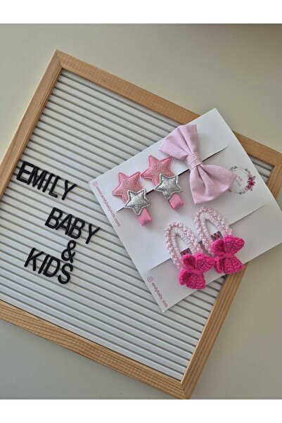 emilybabykids 5'li El Örmesi Figürlü Toka Seti - Papatya ve Fiyonk Detaylı Be...