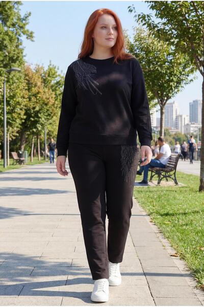 Ebsumu Set de trening pentru femei de mărime mare, piatră naturală cu imprime...