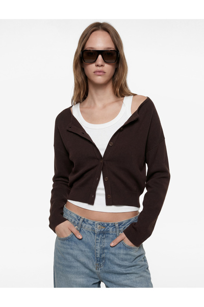 Koton Πλεκτή ζακέτα με μακρυμάνικο λαιμόκοψη