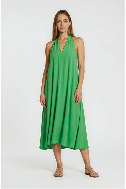 Spazio Patel Sırtı Çarpraz Askılı Elbise YEŞİL